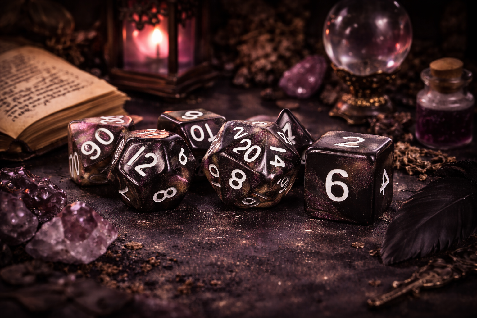 Stardust Acrylic Polyhedral Dice Set - Supervolcano-1