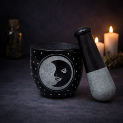 Moon Carved Black Soap Stone Mortar & Pestle-1