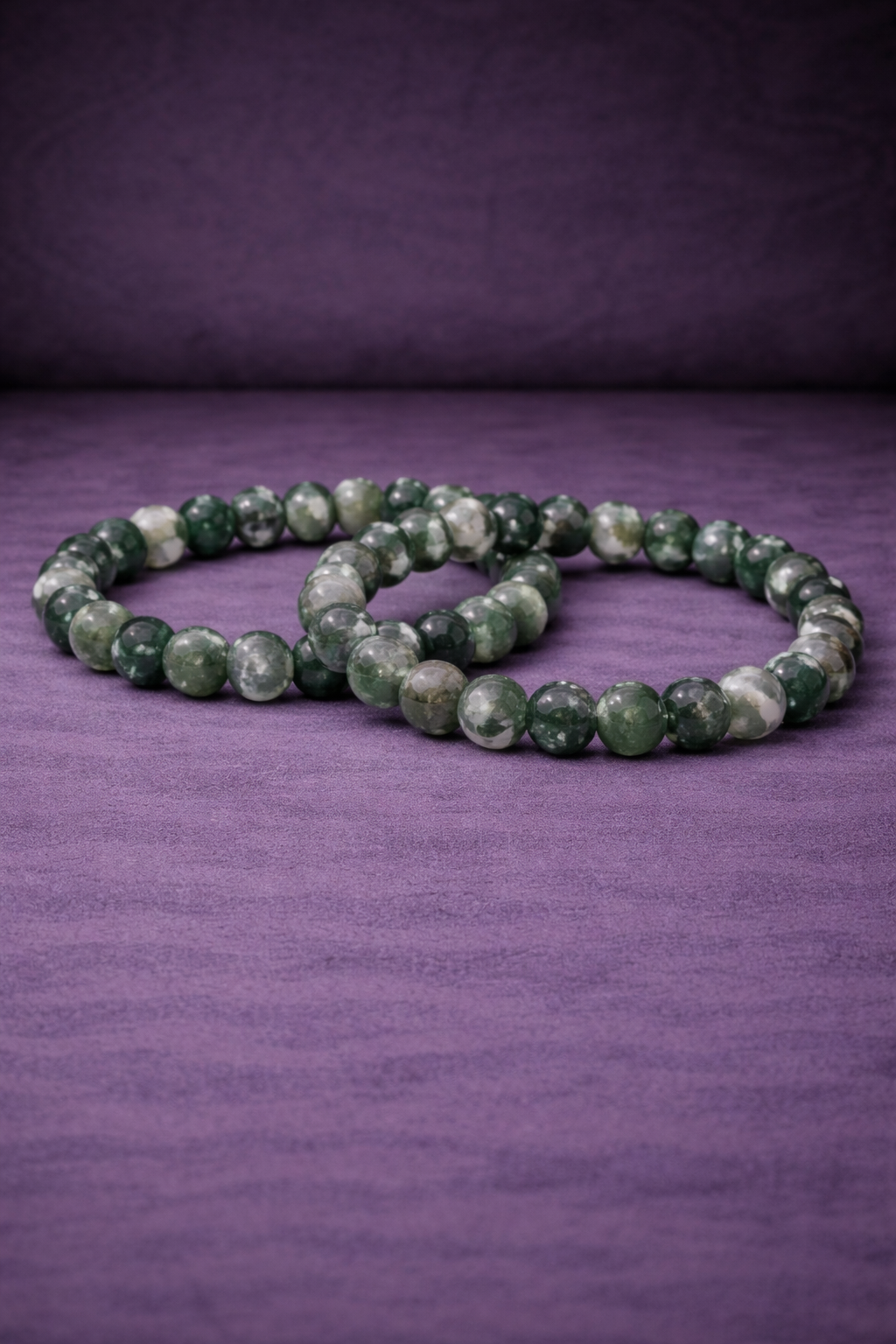 Moss Agate Bead Bracelet - 8 MM