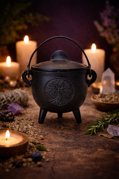 Tree Of Life Cast Iron Cauldron with Lid 4.25"D x 4.25"H-1