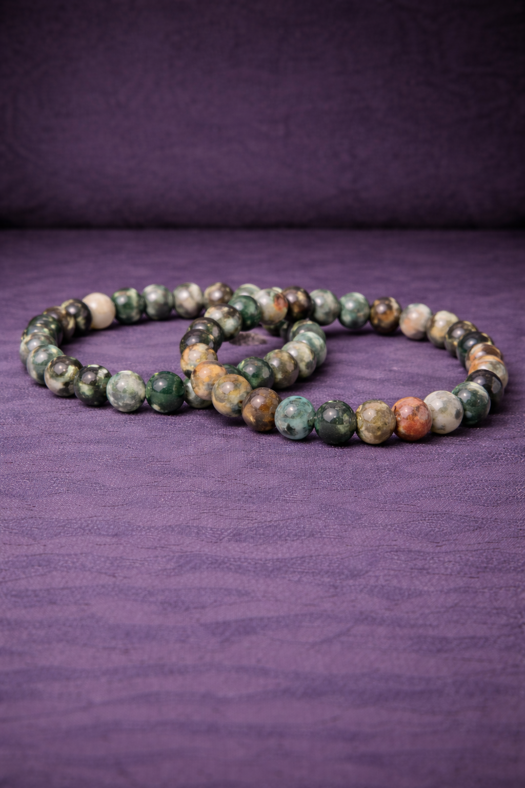 Moss Agate & Ocean Jasper Mix Bead Bracelet - 8 MM-1
