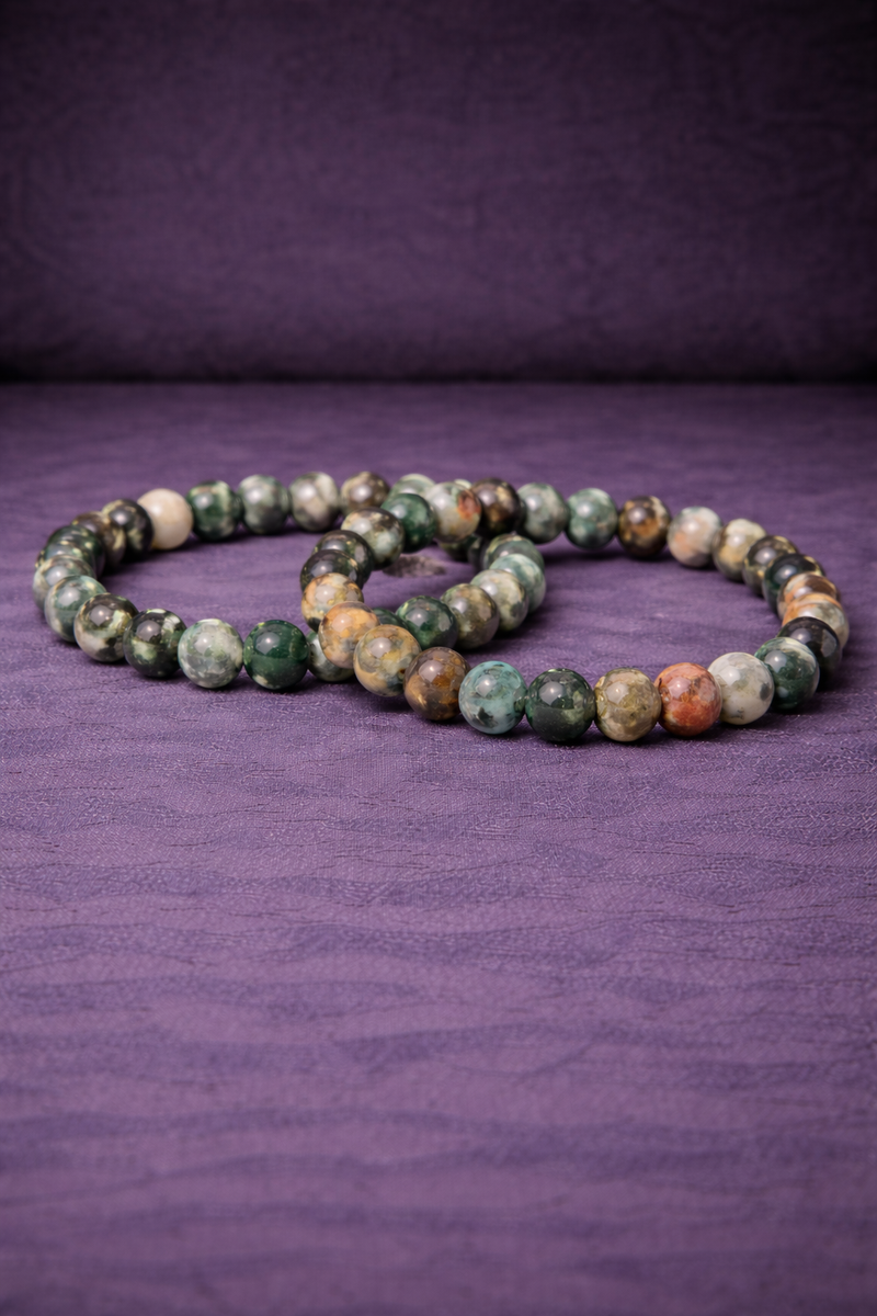 Moss Agate & Ocean Jasper Mix Bead Bracelet - 8 MM-1