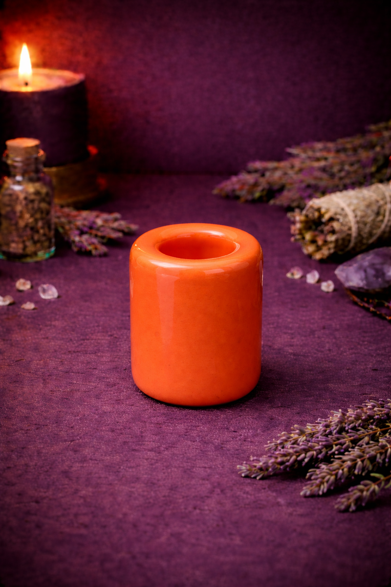 Ceramic Chime Candle Holder - Orange-1