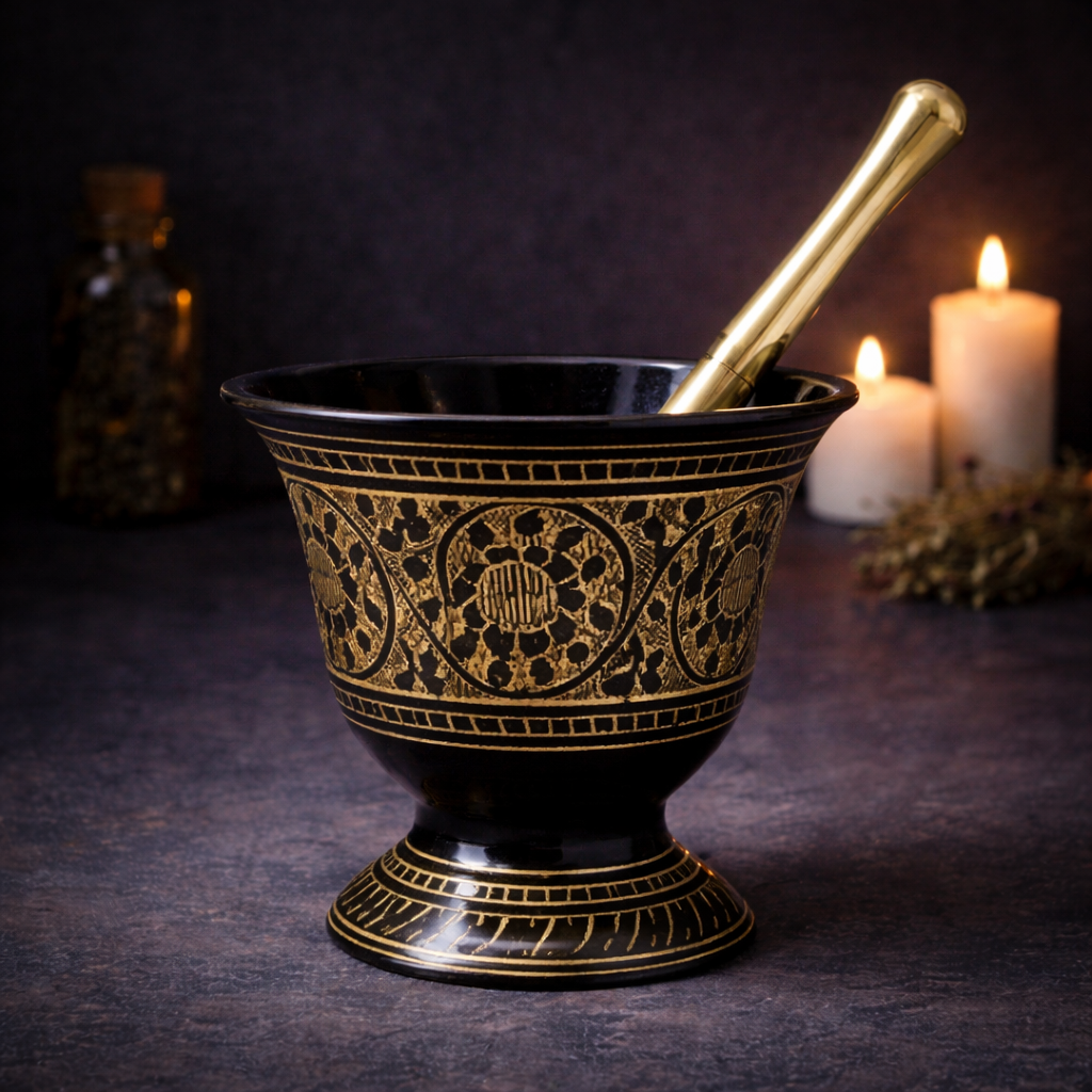 Black Carved Mortar & Pestle - 3.5" x 3.5"