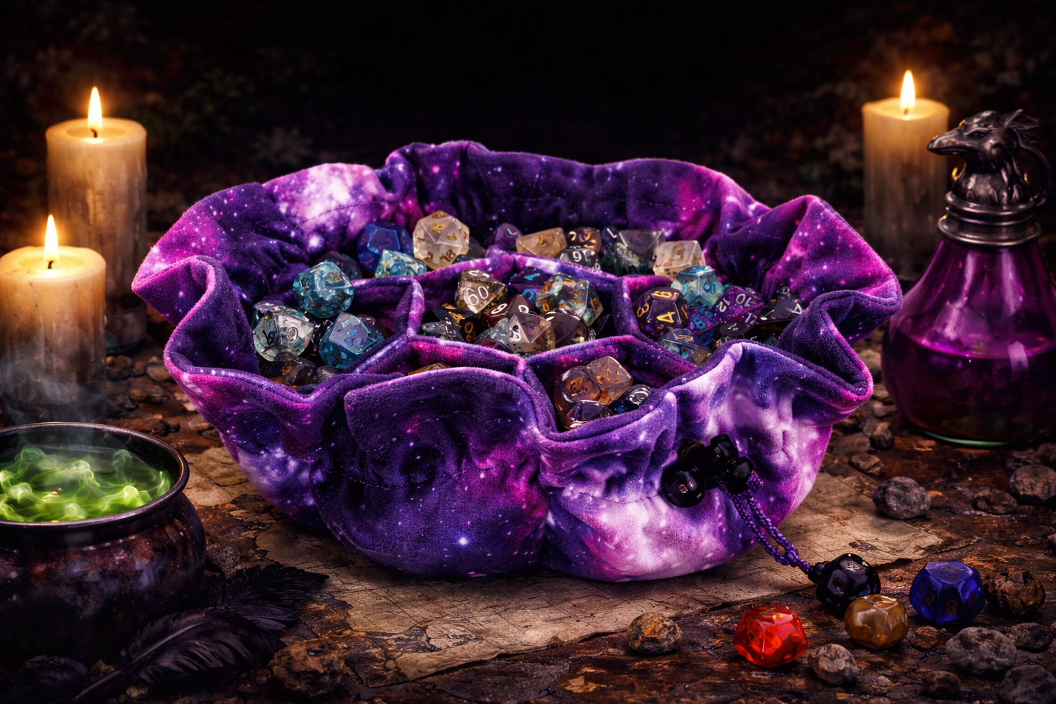 Velvet Compartment Dice Bag with 7 Pocket - Nebula