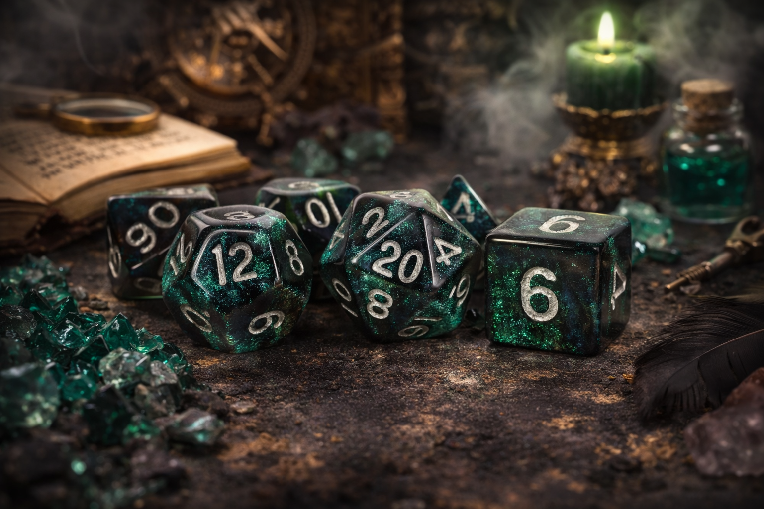 Stardust Acrylic Polyhedral Dice Set - Gray/Silver