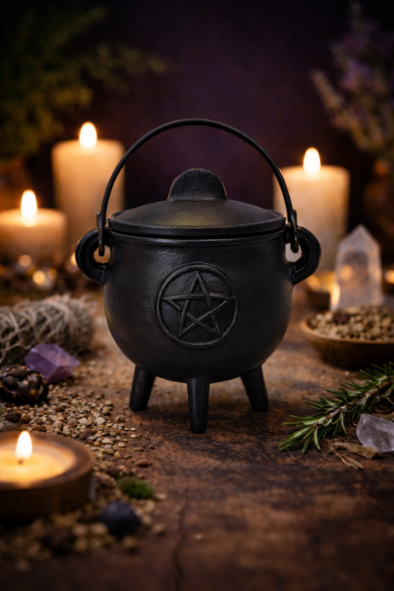 Triquetra Cast Iron Cauldron with Lid 4.25"D x 4.25"H-1