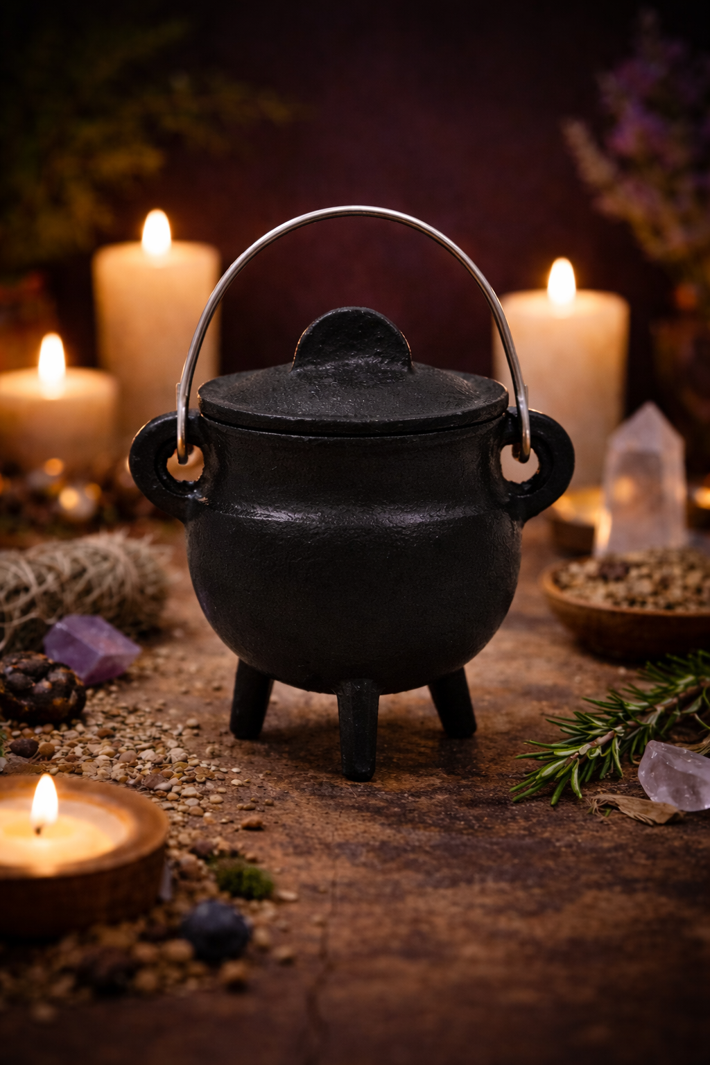 Cast Iron Cauldron with lid 3"H 2.75"D