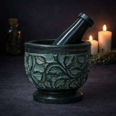 Carved Soap Stone Mortar & Pestle 2.5"H 3"D-1
