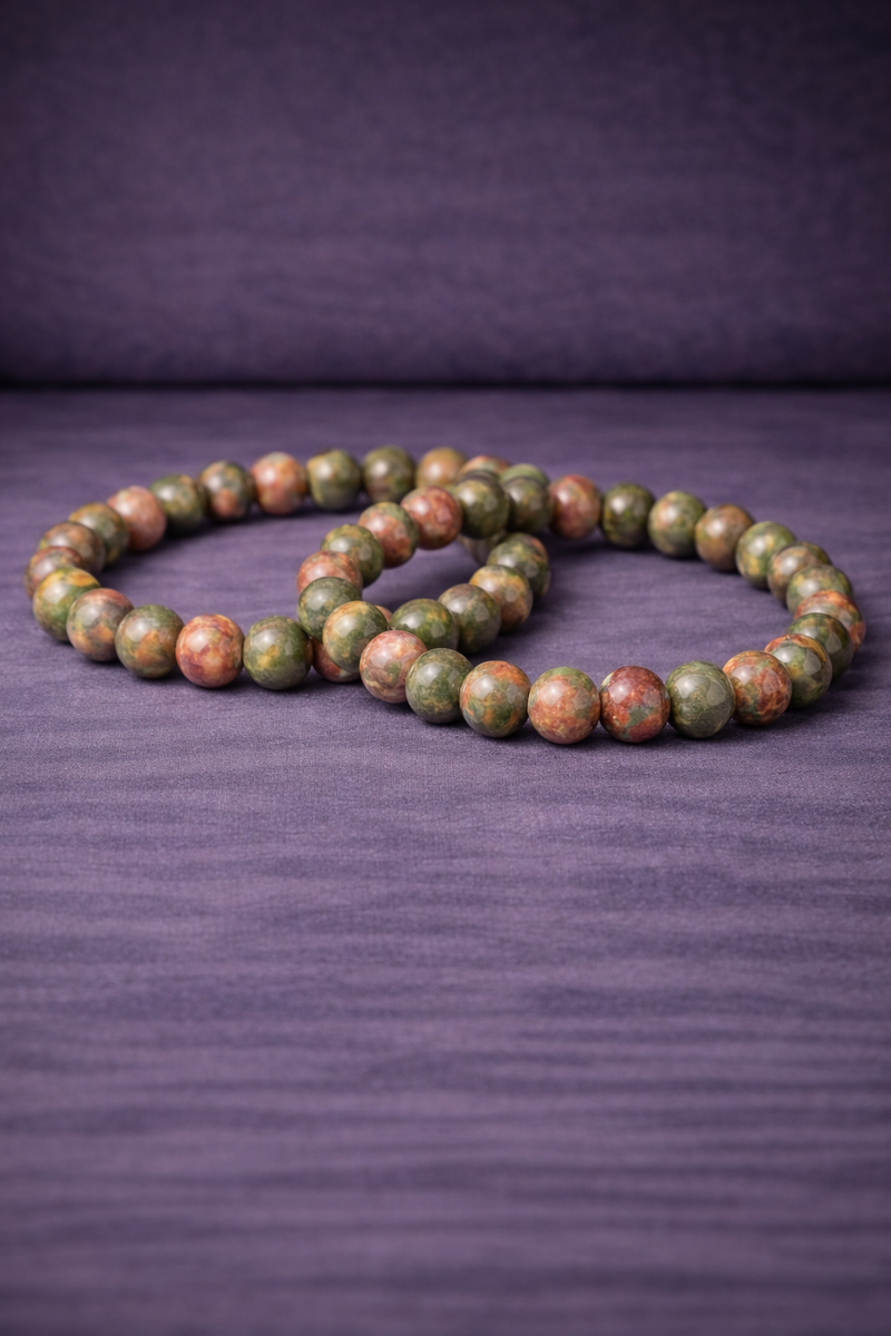 Unakite Bead Bracelet - 8 MM-1